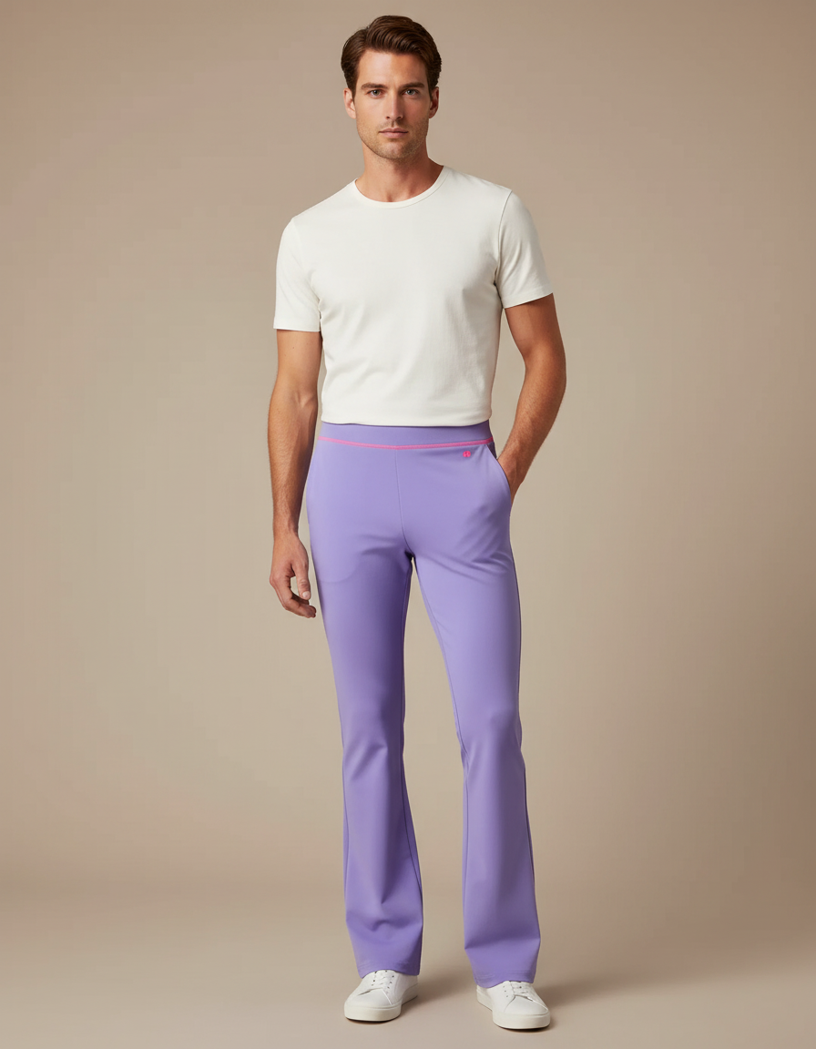 Pantalon Patte D'Éléphant Violet Uni Évasé Confortable Homme - Polyester