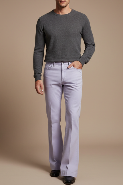 Pantalon Patte D'Éléphant Lilas Uni Coton Vintage Homme - Violet