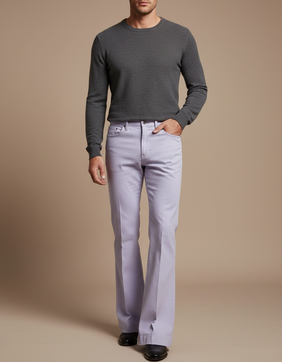 Pantalon Patte D'Éléphant Lilas Uni Coton Vintage Homme - Violet