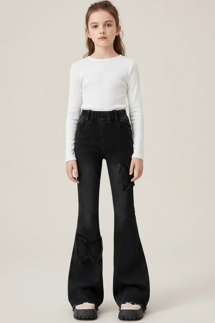 Pantalon Patte D'Éléphant Noir Vintage Papillon Fille - Jean