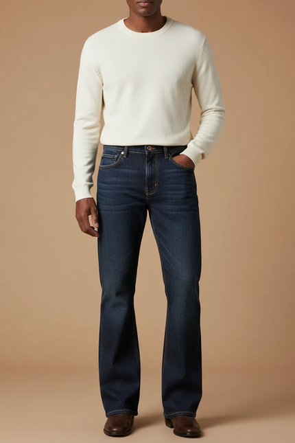 Pantalon Patte D'Éléphant Homme Jean Bleu Classique Délavé - Marine