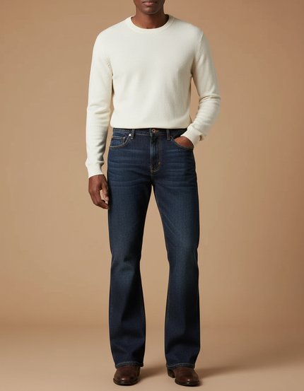 Pantalon Patte D'Éléphant Homme Jean Bleu Classique Délavé - Marine