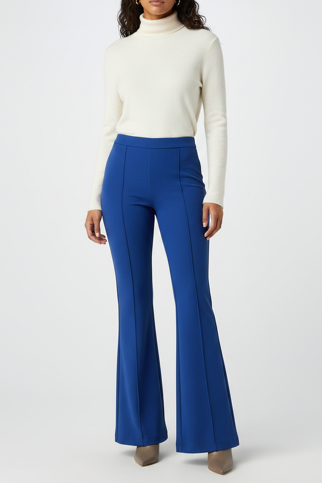 Pantalon Patte D'Éléphant Bleu Royal Taille Haute Élégant - Polyester