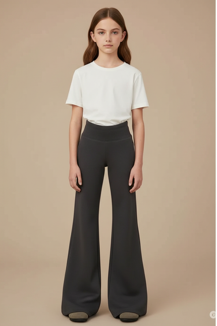 Pantalon Patte D'Éléphant Gris Taille Haute Ample Confortable - Molleton