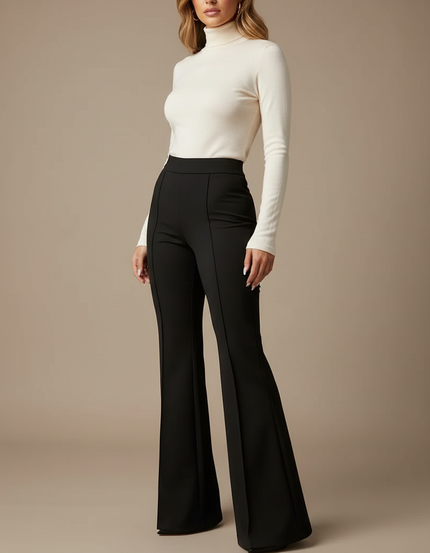 Pantalon Patte D'Éléphant Noir Taille Haute Élégant Fluide - Polyester