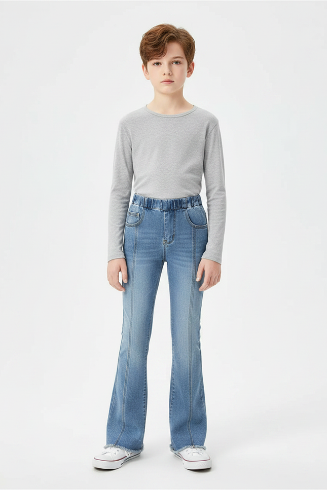 Pantalon Patte D'Éléphant Jean Denim Bleu Évasé Enfant
