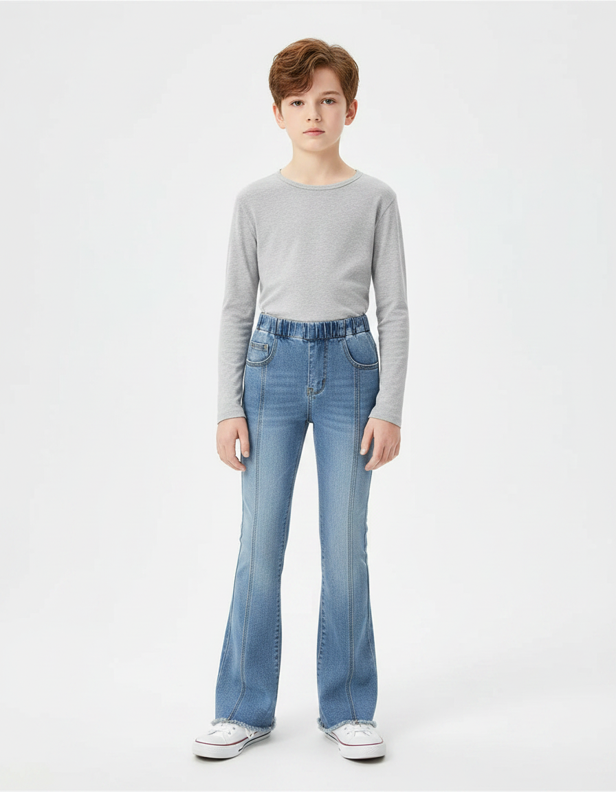 Pantalon Patte D'Éléphant Jean Denim Bleu Évasé Enfant