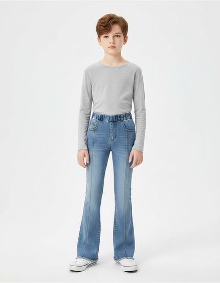 Pantalon Patte D'Éléphant Jean Denim Bleu Évasé Enfant