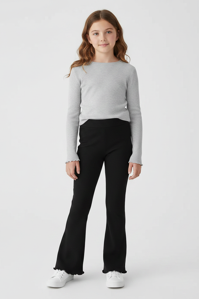 Pantalon Patte D'Éléphant Fille Noir Flare - Maille
