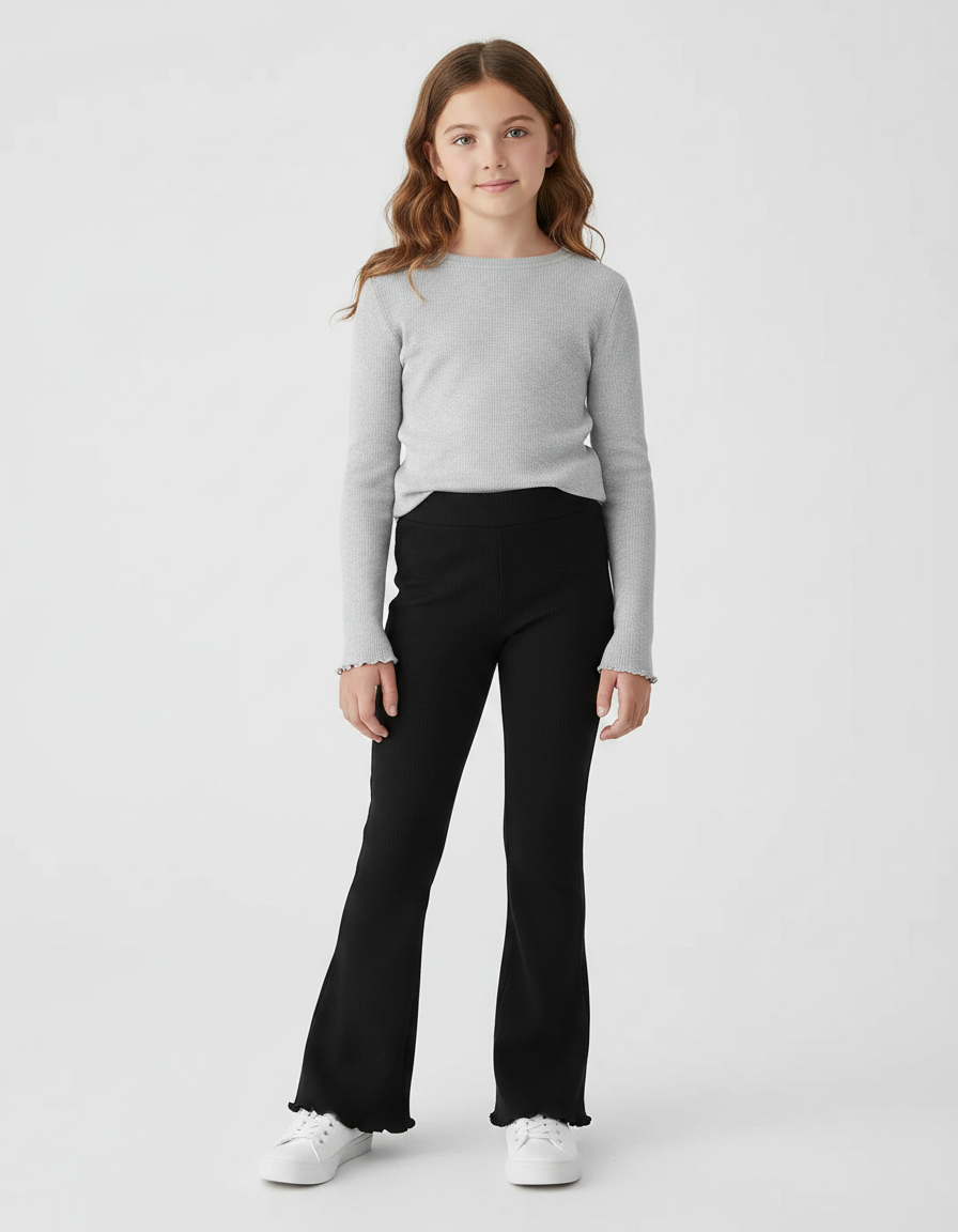 Pantalon Patte D'Éléphant Fille Noir Flare - Maille