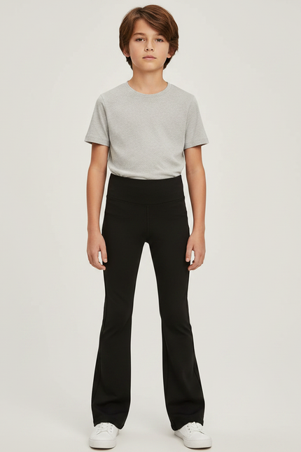 Pantalon Patte D'Éléphant Noir Taille Haute Uni Confortable - Polyester