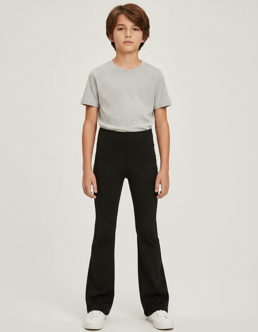 Pantalon Patte D'Éléphant Noir Taille Haute Uni Confortable - Polyester