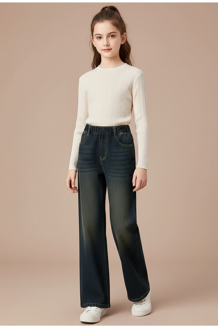 Pantalon Patte D'Éléphant Denim Ample Décontracté Enfant - Marine Jean