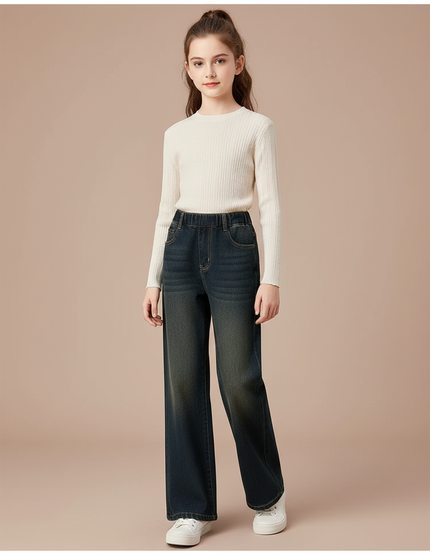 Pantalon Patte D'Éléphant Denim Ample Décontracté Enfant - Marine Jean