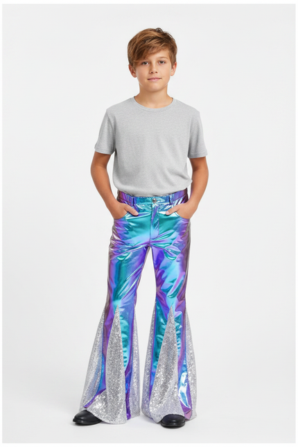 Pantalon Patte D'Éléphant Holographique Paillettes Argentées Enfant - Multicolore Simili cuir