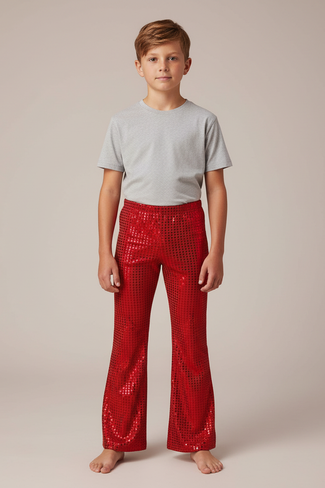 Pantalon Patte D'Éléphant Rouge Paillettes Évasé Enfant - Polyester