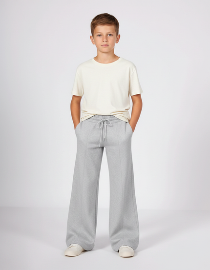Pantalon Patte D'Éléphant Gris Molletonné Ample Décontracté Enfant