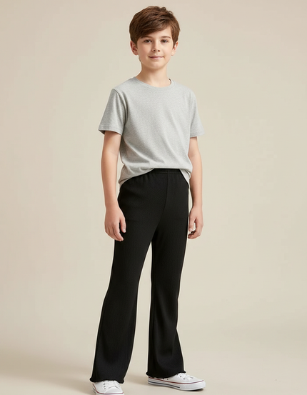 Pantalon Patte D'Éléphant Noir Côtelé Élastique Confortable Fille - Maille