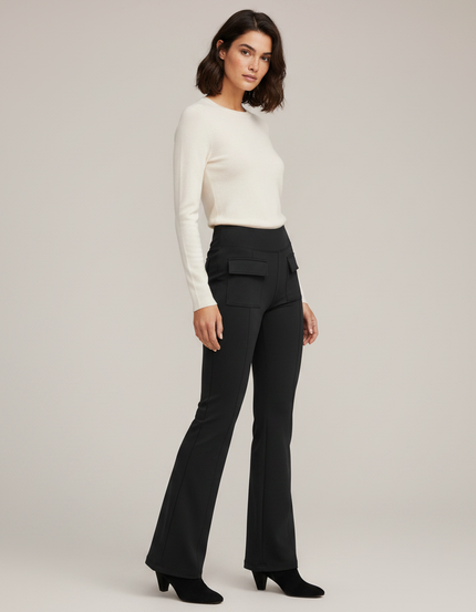 Pantalon Patte D'Éléphant Noir Taille Haute Poches Élégant - Polyester