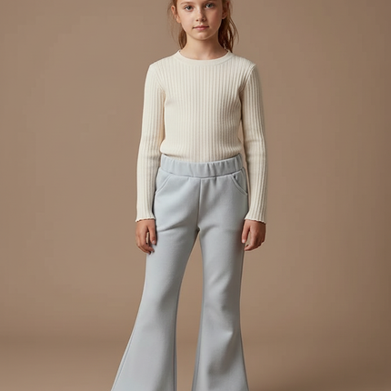 Pantalon Patte D'Éléphant Enfant Côtelé Gris Clair Confortable - Bleu Molleton