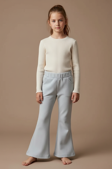 Pantalon Patte D'Éléphant Enfant Côtelé Gris Clair Confortable - Bleu Molleton