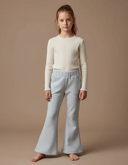 Pantalon Patte D'Éléphant Enfant Côtelé Gris Clair Confortable - Bleu Molleton