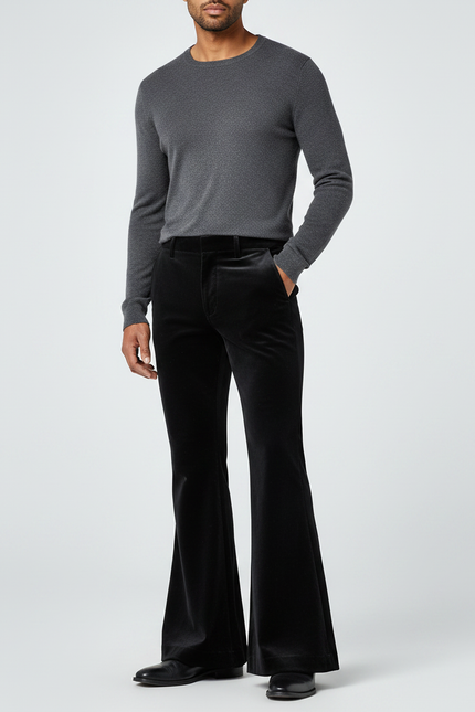 Pantalon Patte D'Éléphant Noir Velours Évasé Disco Homme