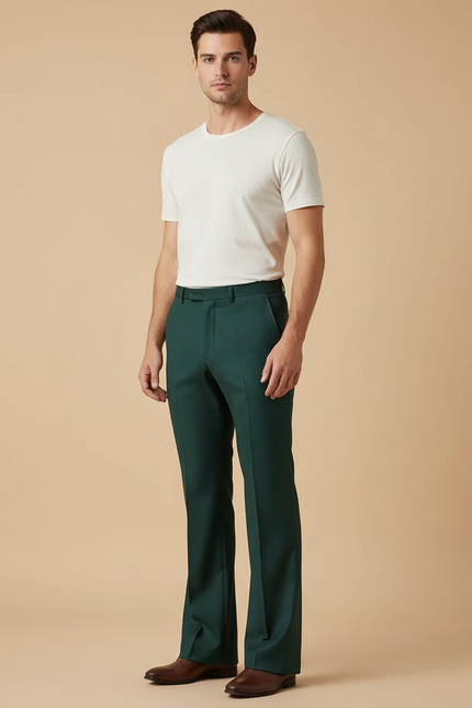 Pantalon Patte D'Éléphant Vert Émeraude Homme Ajusté Élégant - Gabardine