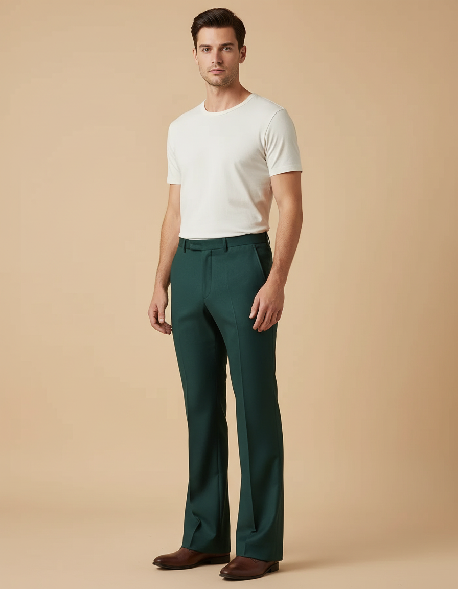 Pantalon Patte D'Éléphant Vert Émeraude Homme Ajusté Élégant - Gabardine