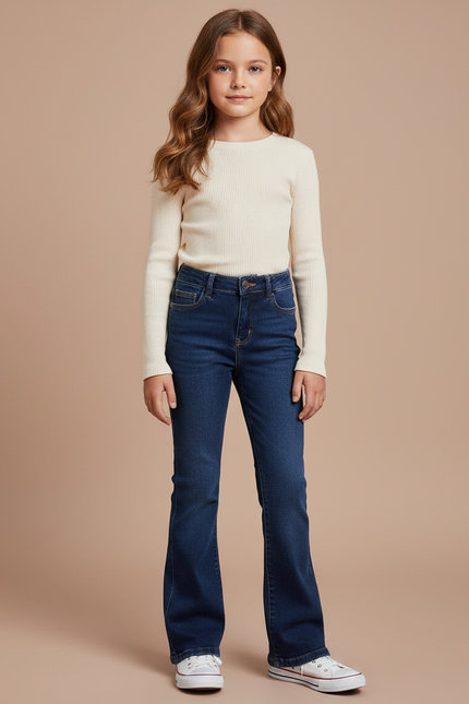Pantalon Patte D'Éléphant Jean Bleu Classique Évasé Confortable - Marine