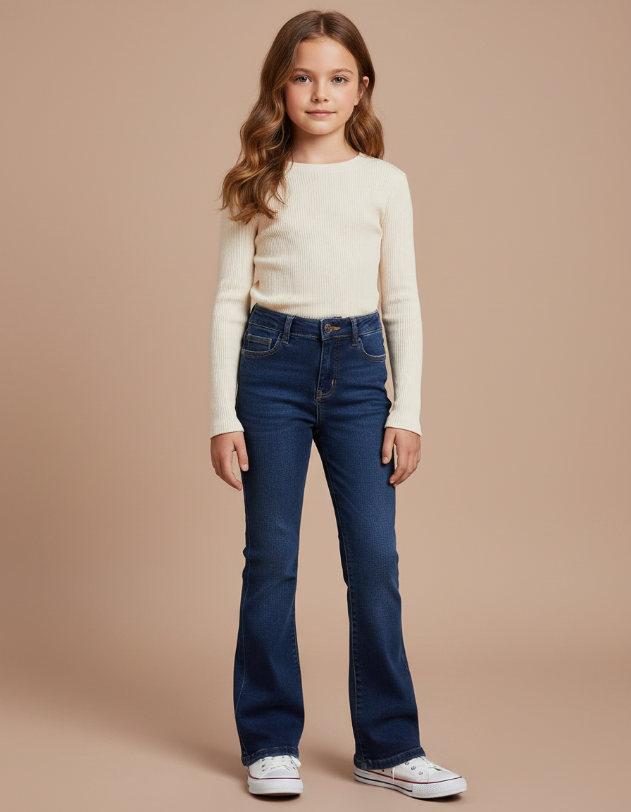 Pantalon Patte D'Éléphant Jean Bleu Classique Évasé Confortable - Marine