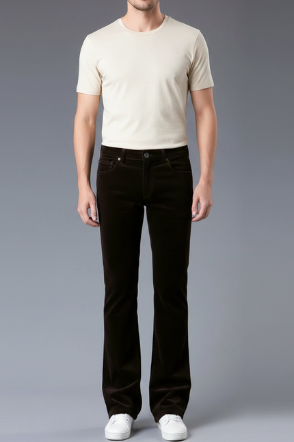 Pantalon Patte D'Éléphant Velours Côtelé Marron Homme Décontracté Évasé