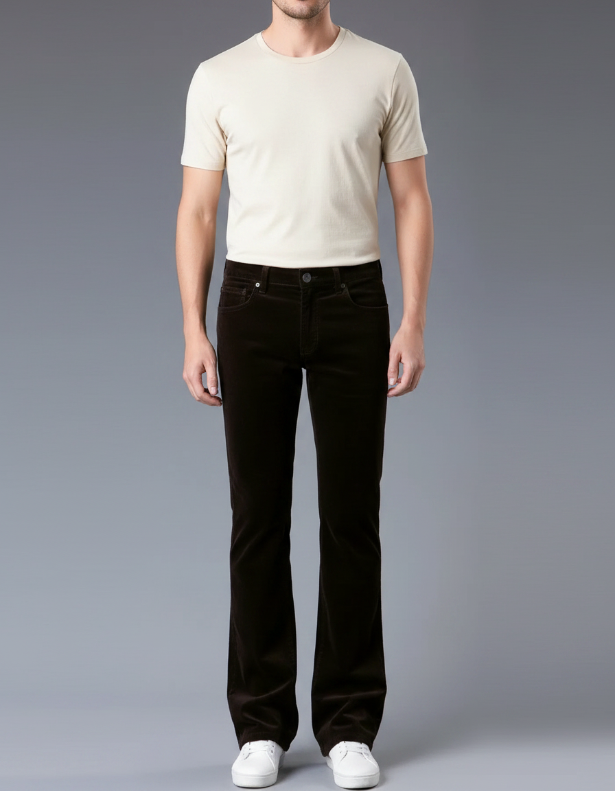 Pantalon Patte D'Éléphant Velours Côtelé Marron Homme Décontracté Évasé