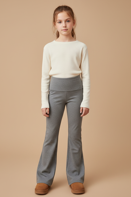 Pantalon Patte D'Éléphant Gris Taille Haute Confortable Enfant - Maille