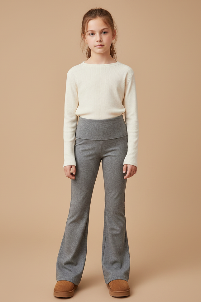 Pantalon Patte D'Éléphant Gris Taille Haute Confortable Enfant - Maille
