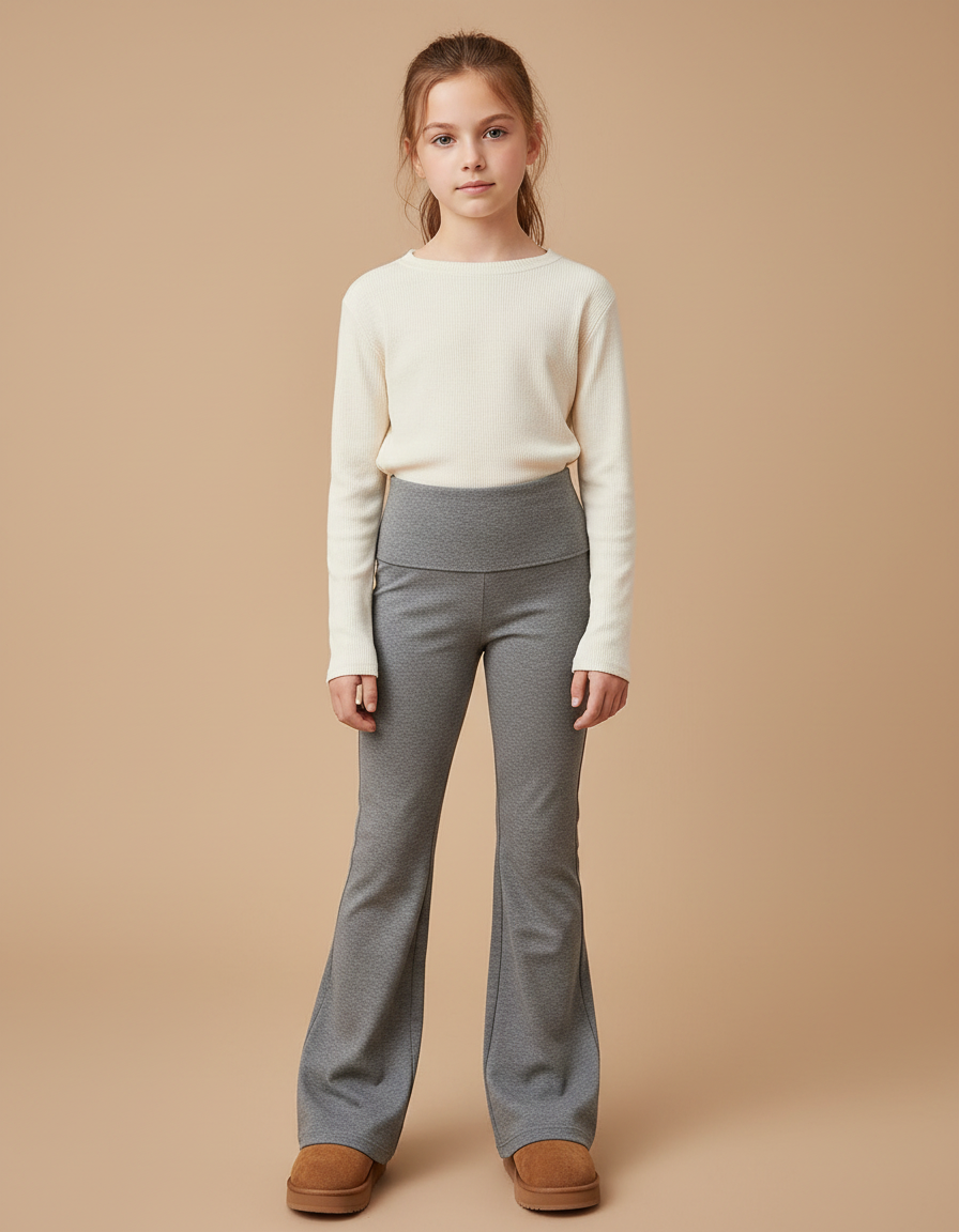 Pantalon Patte D'Éléphant Gris Taille Haute Confortable Enfant - Maille