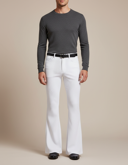 Pantalon Patte D'Éléphant Blanc Côtelé Homme Vintage Confortable - Cordé