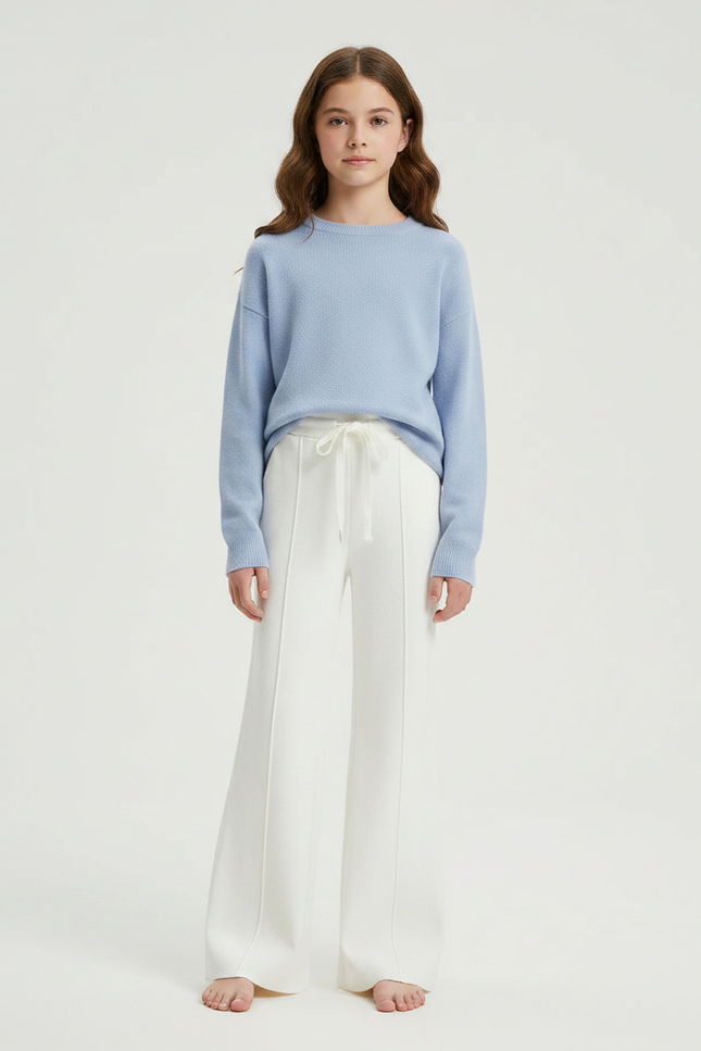Pantalon Patte D'Éléphant Blanc Cassé Tricoté Ample Décontracté - Maille