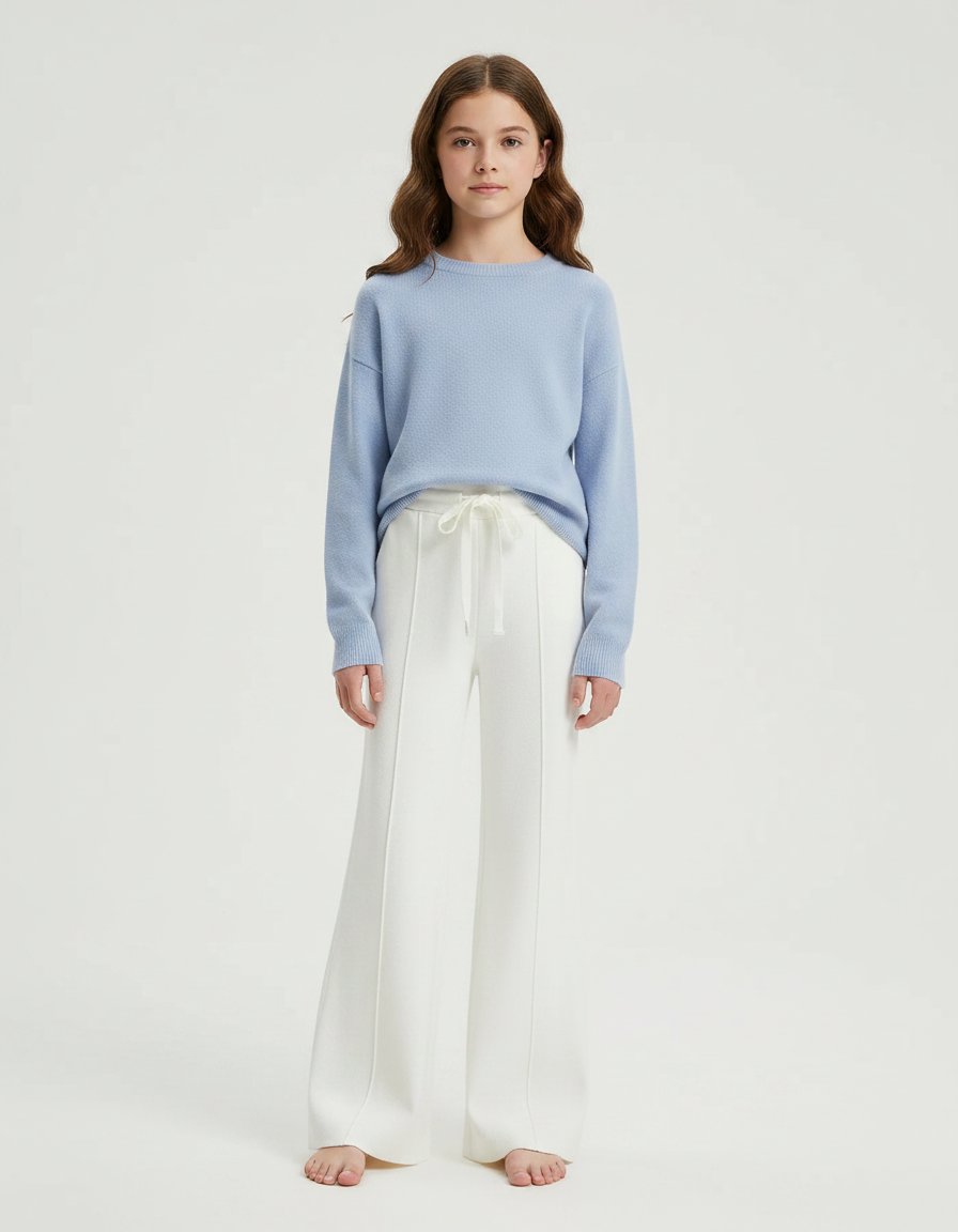 Pantalon Patte D'Éléphant Blanc Cassé Tricoté Ample Décontracté - Maille