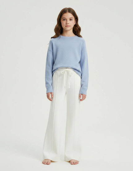 Pantalon Patte D'Éléphant Blanc Cassé Tricoté Ample Décontracté - Maille