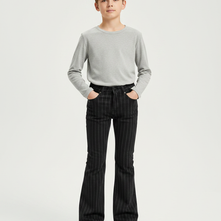 Pantalon Patte D'Éléphant Noir Rayé Vintage Décontracté Enfant - Gabardine