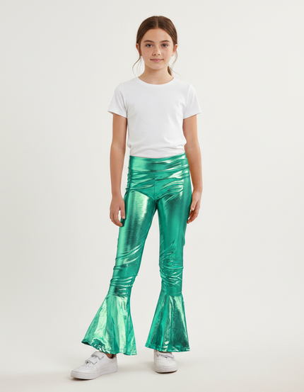Pantalon Patte D'Éléphant Vert Métallisé Évasé Fille - Polyester