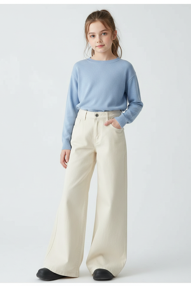 Pantalon Patte D'Éléphant Beige Ample Décontracté Enfant - Toile