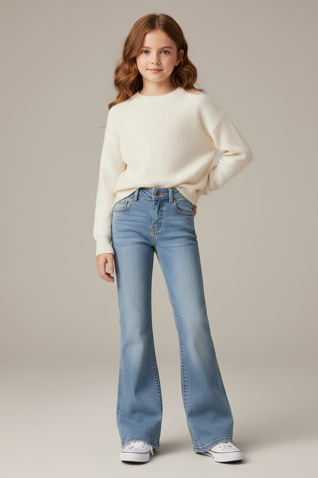 Pantalon Patte D'Éléphant Bleu Clair Denim Décontracté Évasé - Jean