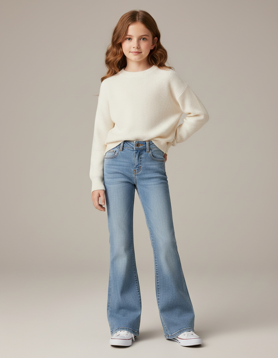 Pantalon Patte D'Éléphant Bleu Clair Denim Décontracté Évasé - Jean