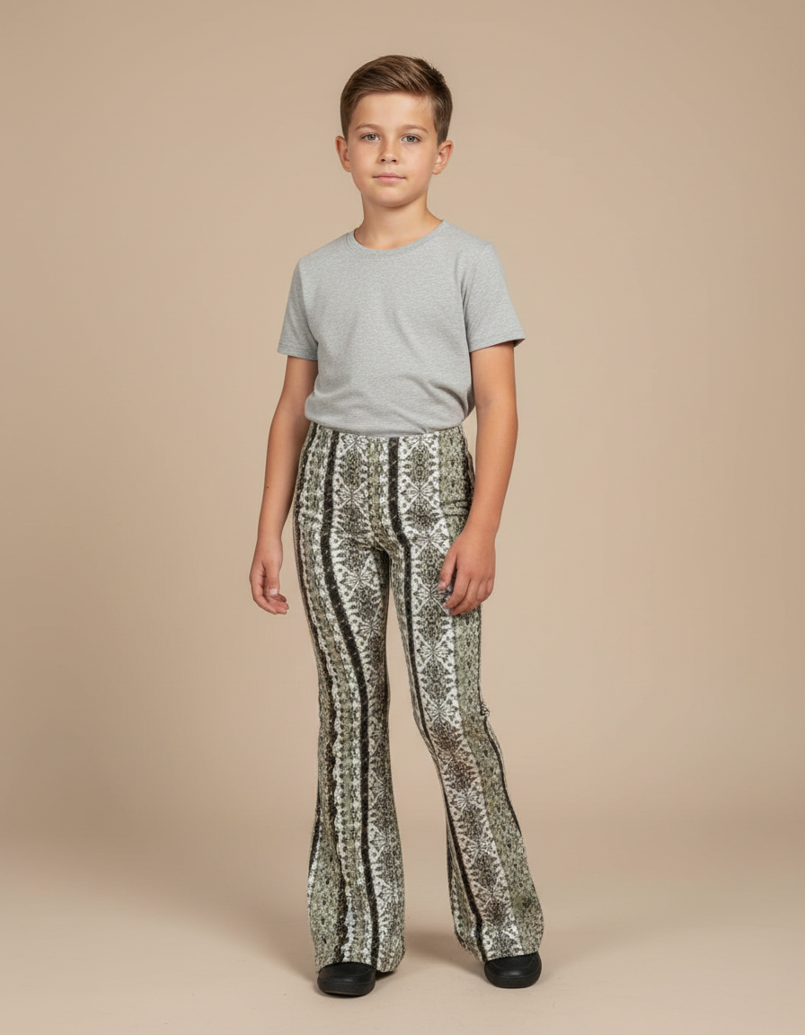 Pantalon Patte D'Éléphant Imprimé Géométrique Élastique Confortable Enfant - Maille