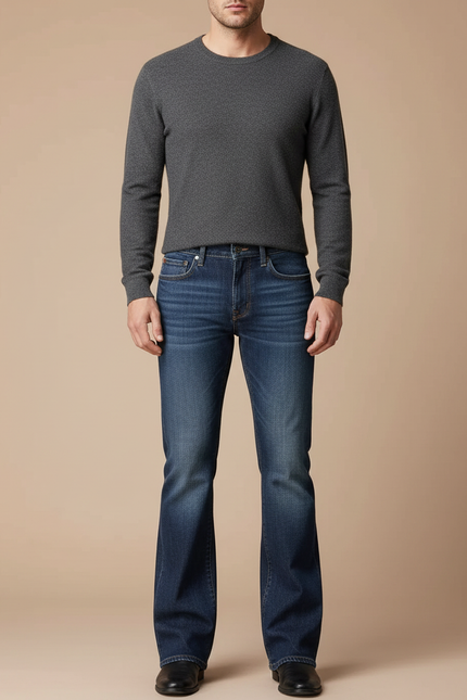 Pantalon Patte D'Éléphant Homme Jean Bleu Classique Évasé