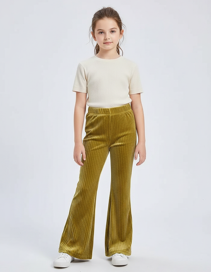Pantalon Patte D'Éléphant Vert Côtelé Confortable Ample Fille - Cordé