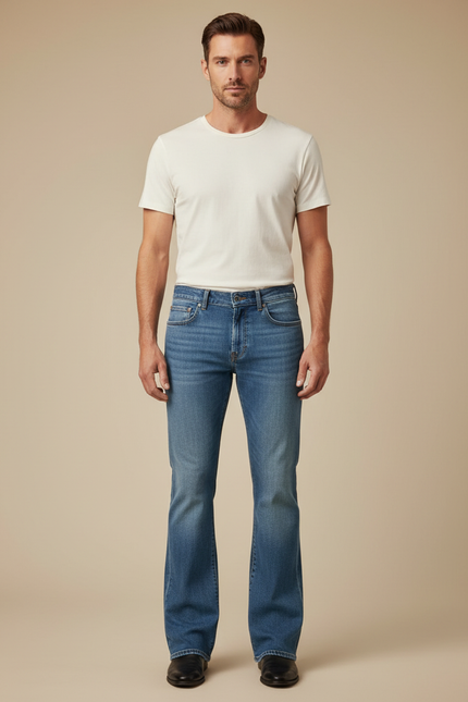Pantalon Patte D'Éléphant Jean Bleu Décontracté Homme