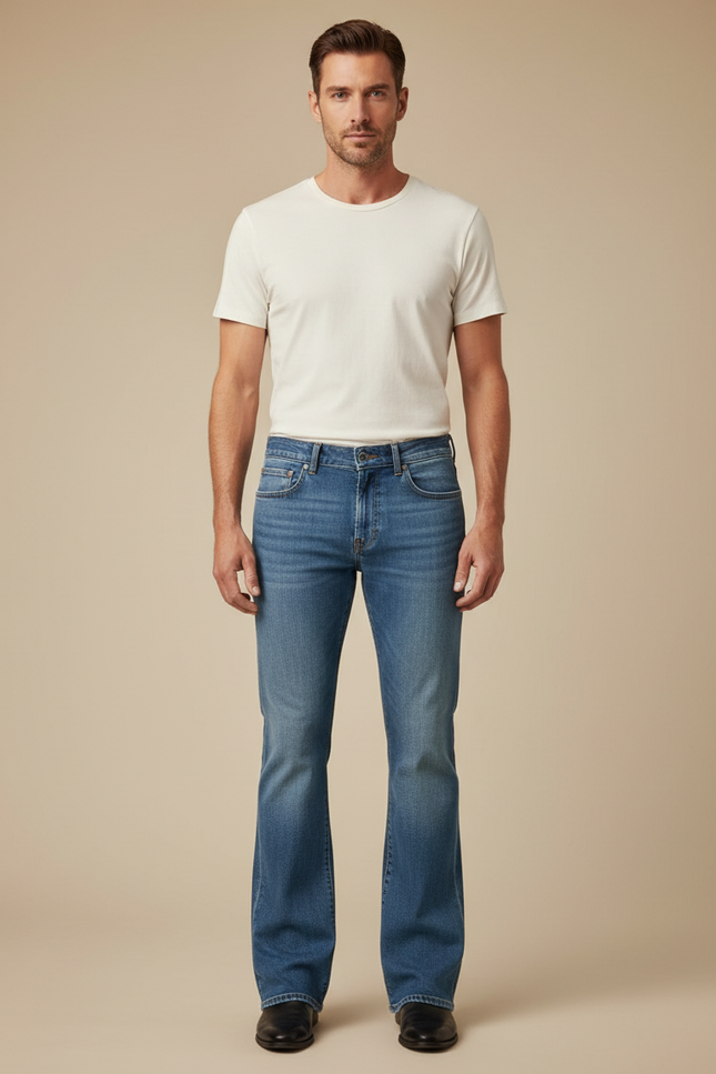 Pantalon Patte D'Éléphant Jean Bleu Décontracté Homme